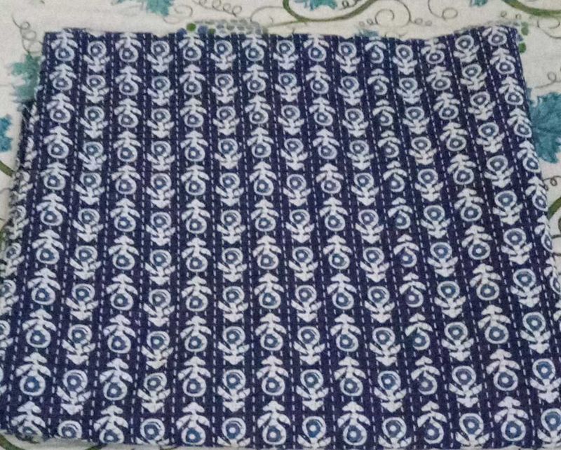 Indigo Floral Print Kantha Quilt