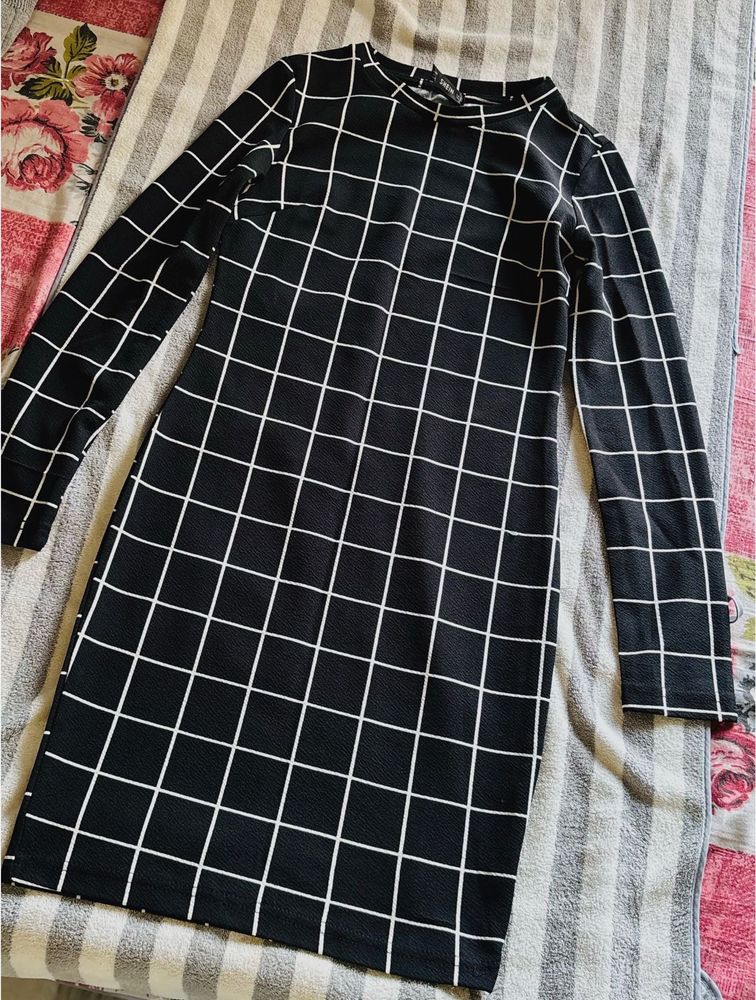 Chic Grid Print Bodycon Dress