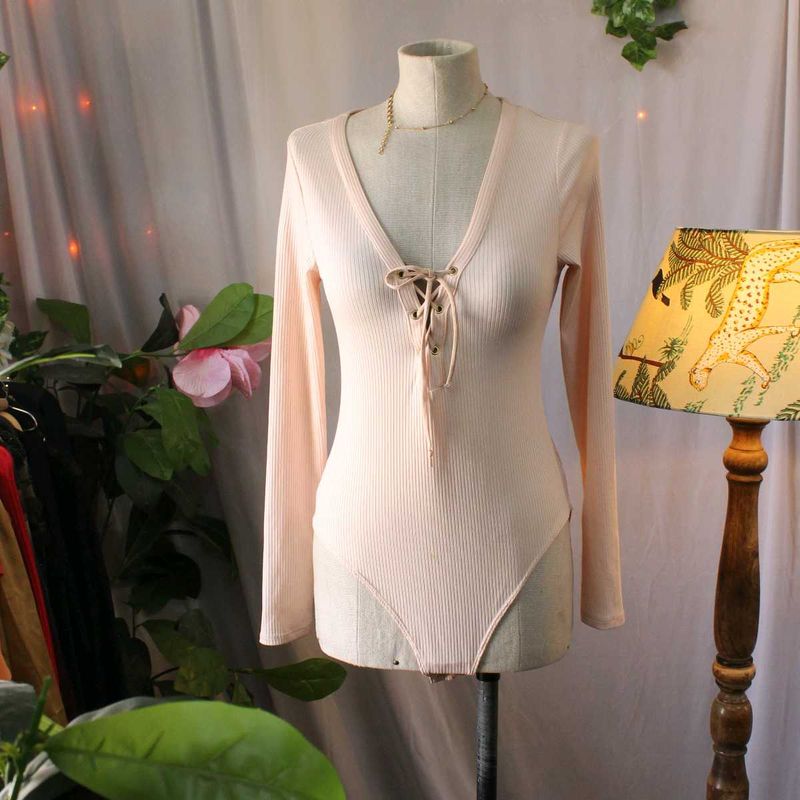 Ribbed Lace-Up Bodysuit
