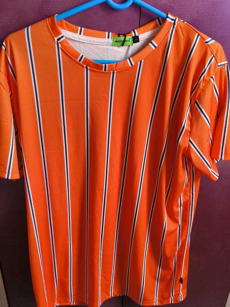 Rodzen Orange Striped Tee - Size L
