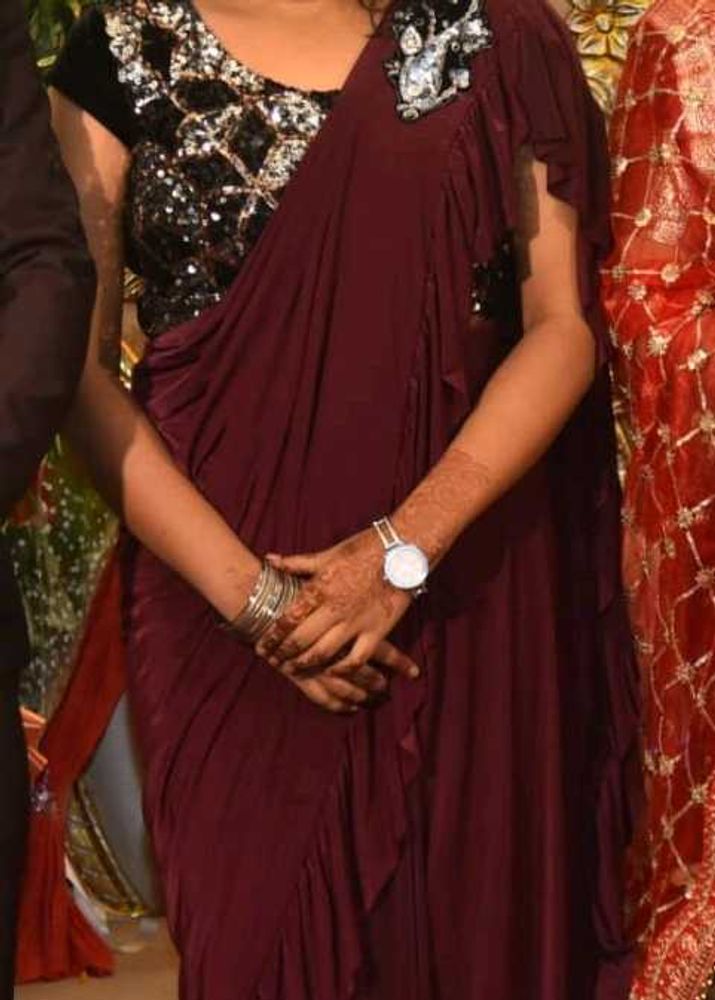 Burgundy Sequin Saree Gown