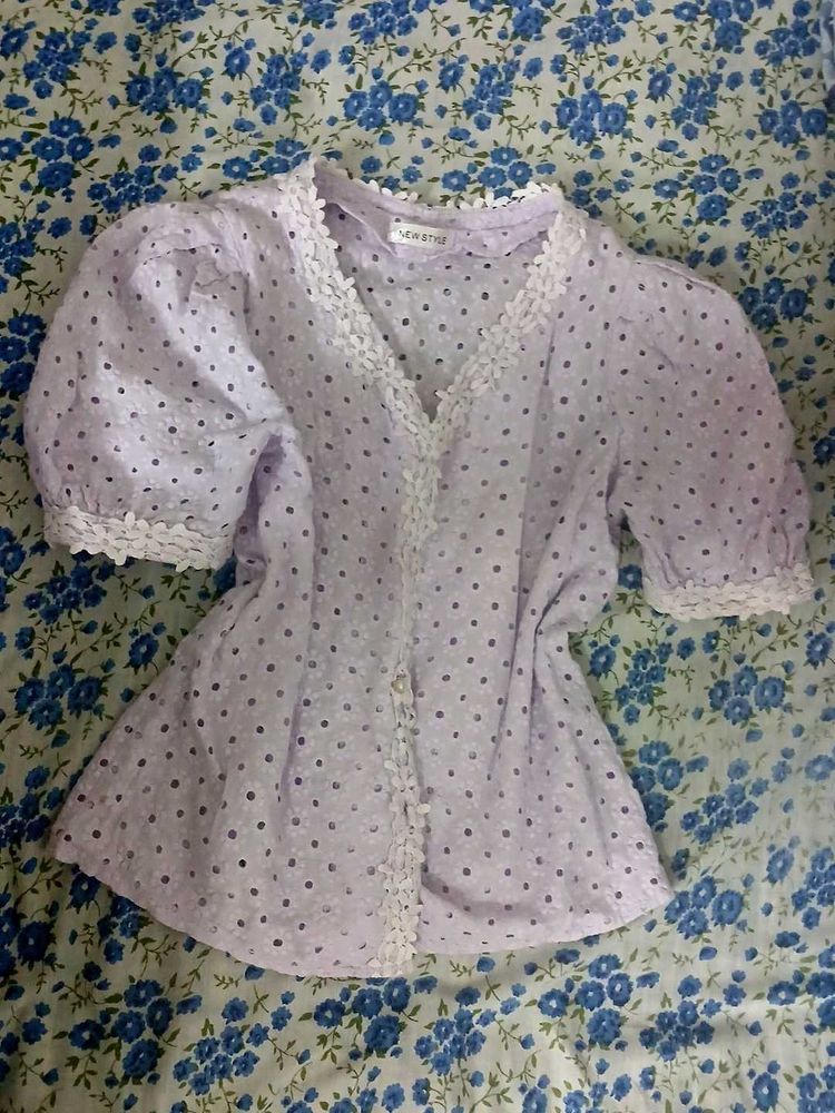 Lavender Eyelet Puff Sleeve Top
