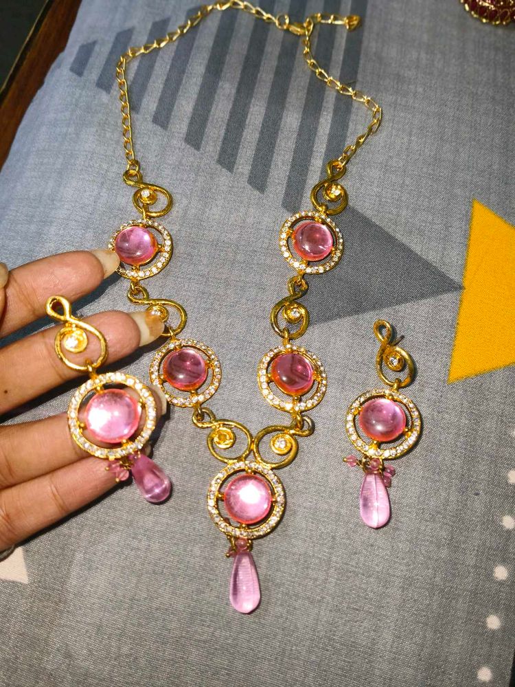 Pink Stone Jewelry Set