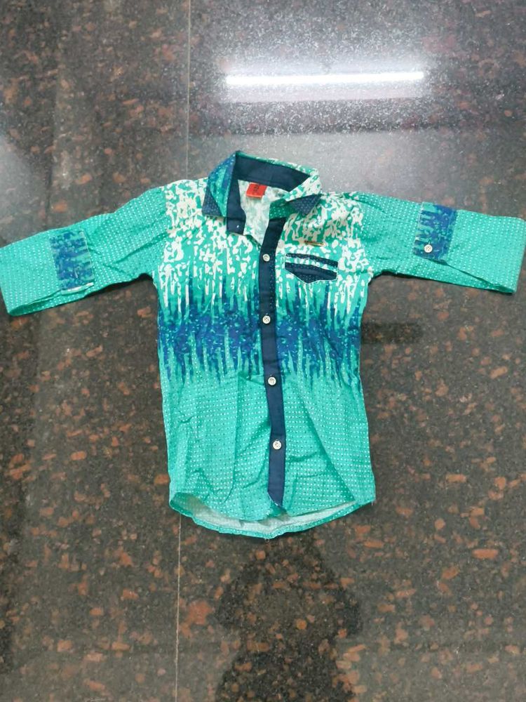 Boys Green &amp; Blue Patterned Shirt