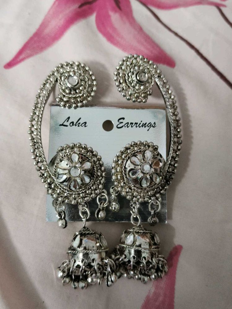 Loha Earrings: Silver Jhumka Style