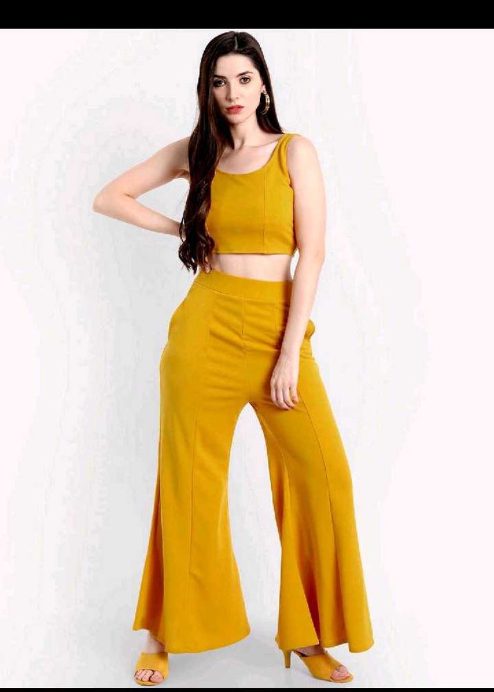 Mustard Crop Top &amp; Flare Pant Set