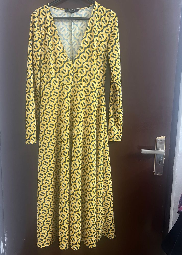 Yellow Geometric Print Maxi Dress