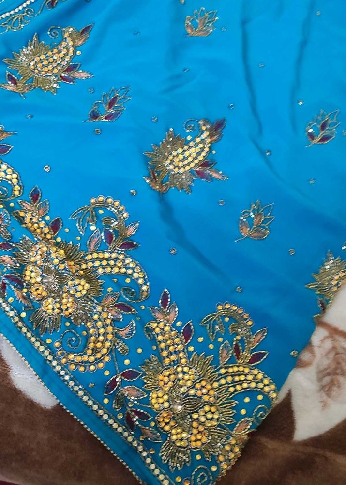 Beautiful Blue Embroidered Saree