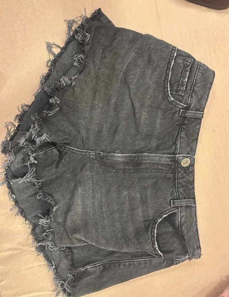 Distressed Black Denim Shorts