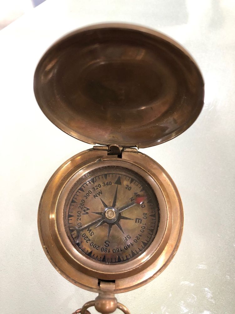 Vintage Brass Compass With Leather Case