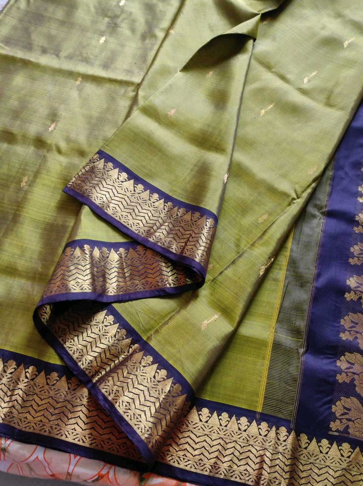 Olive Green And coffee brown korvai silk Saree