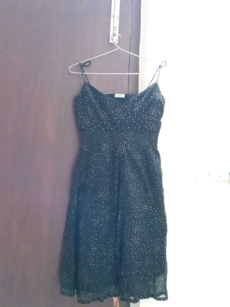 Black Strapped Polka-dot Dress