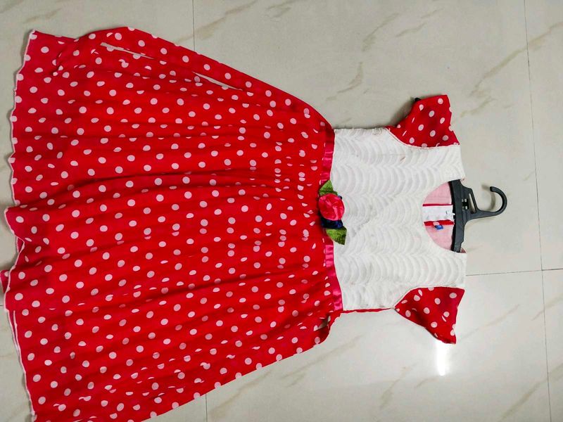 Pretty Frock-White Dots On Red Frock