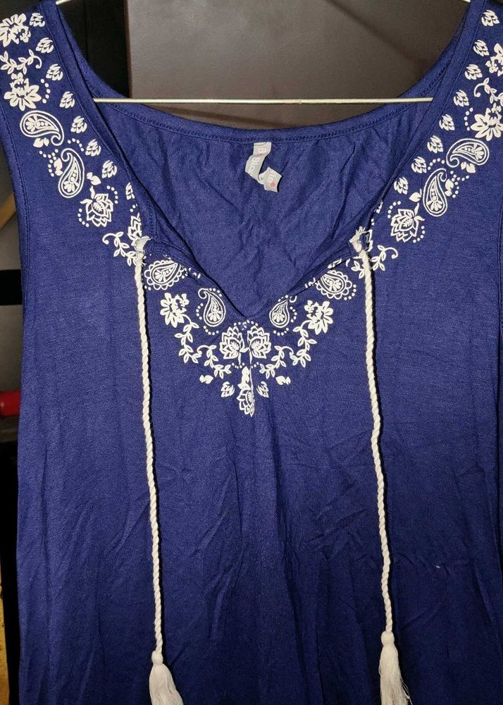 Embroidered Blue Tank Top