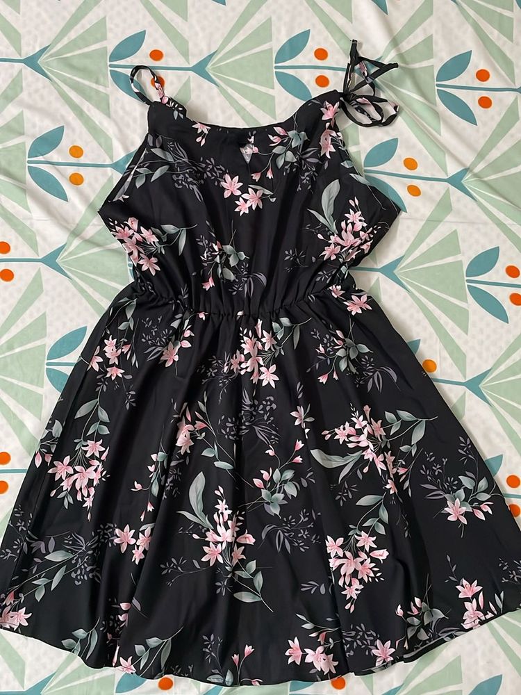 Black Floral Print Dress