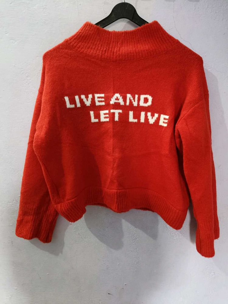 Woolen Red Crop Sweater
