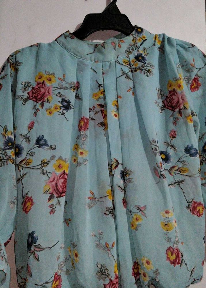 🪬Sky Blue Balloon Peplum Top