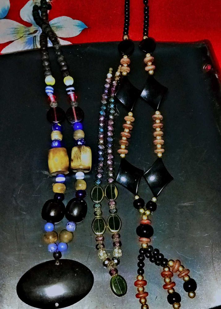 Unique Beaded Necklaces set of 3 + neck cha