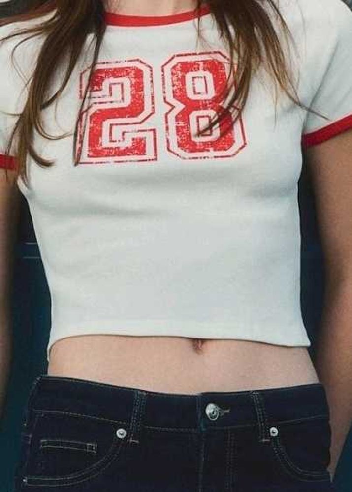 Crop Top - White &amp; Red