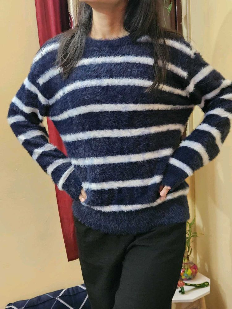 Dark blue and white stripped Cozy Sweater