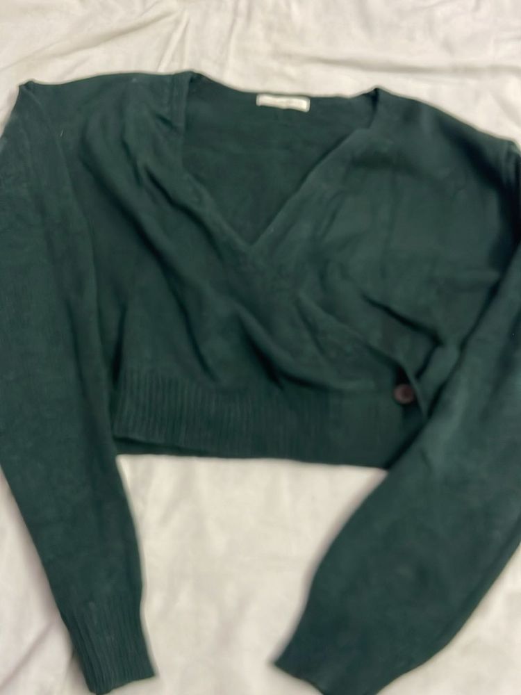 Green Cropped Cardigan