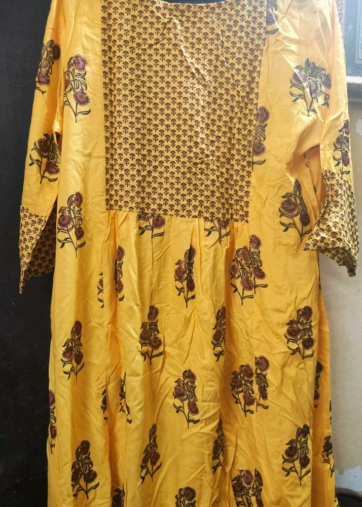 A Line Mustard Yellow Kurti With Duppata, NO PANT