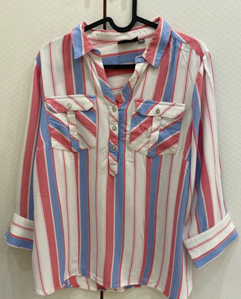 Gia Curves Pink &amp; Blue Striped Shirt