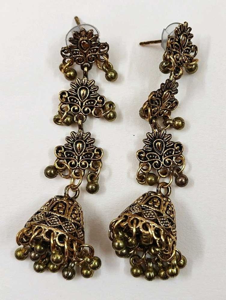Gold Oxidised Jhumka Earrings