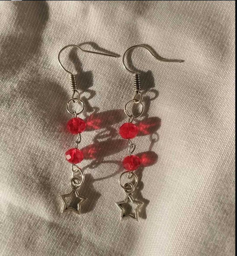 Star Charm Red Bead Earrings