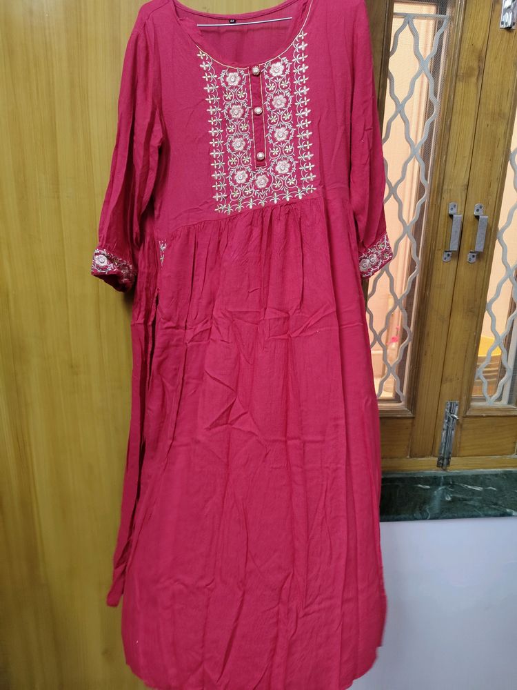 Price Drop Anarkali Cotton Kurti With Pant(2 Pcs)