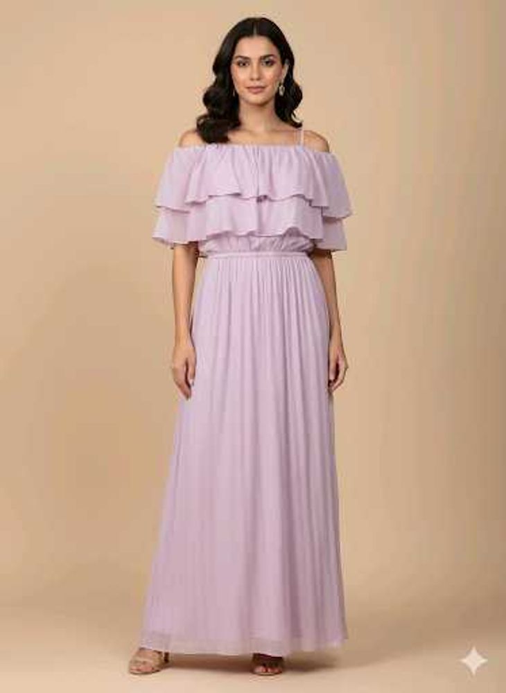 Lavender Off-Shoulder Ruffle Maxi Dress