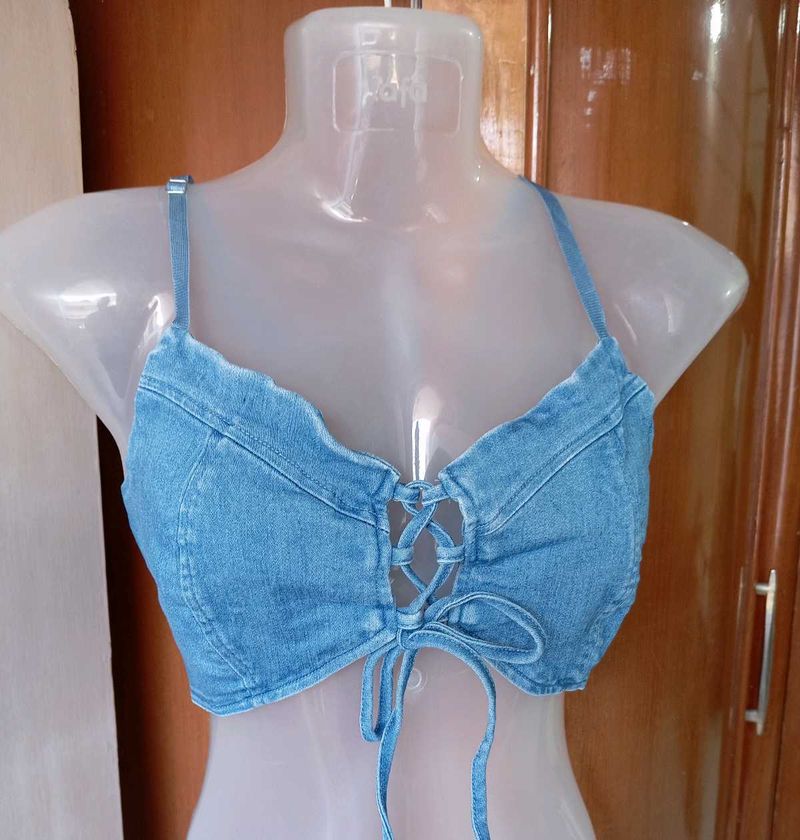 Denim Lace-Up Crop Top