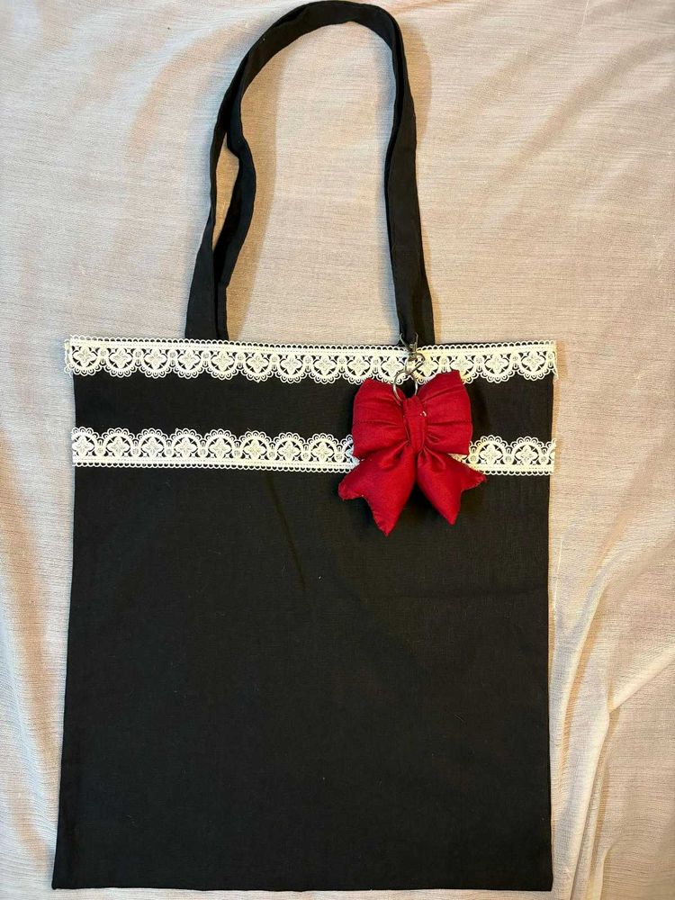 Handstitched Cute Tote Bag with Bow