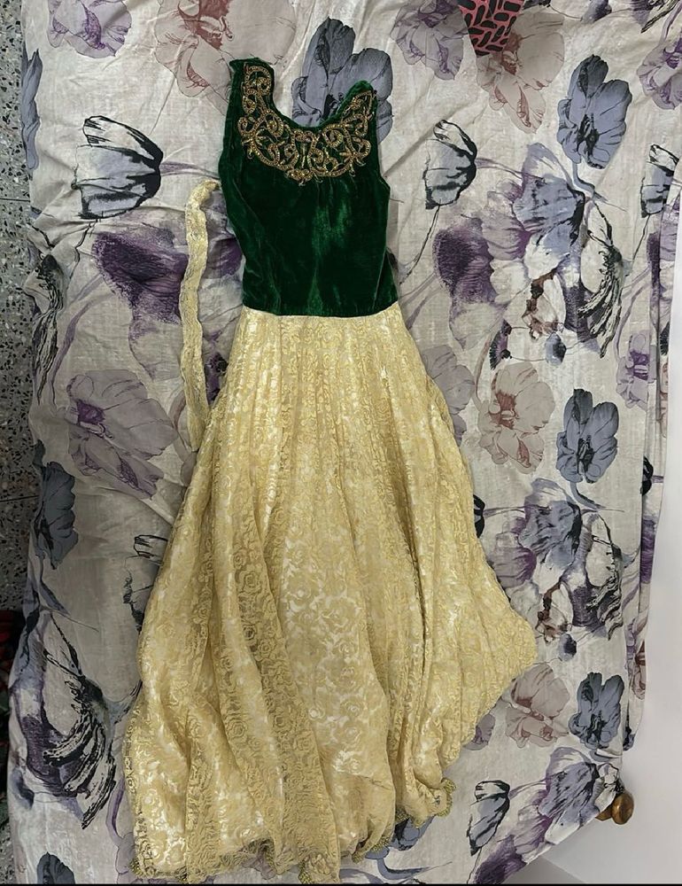 Ethnic Gown - Green And Gold
