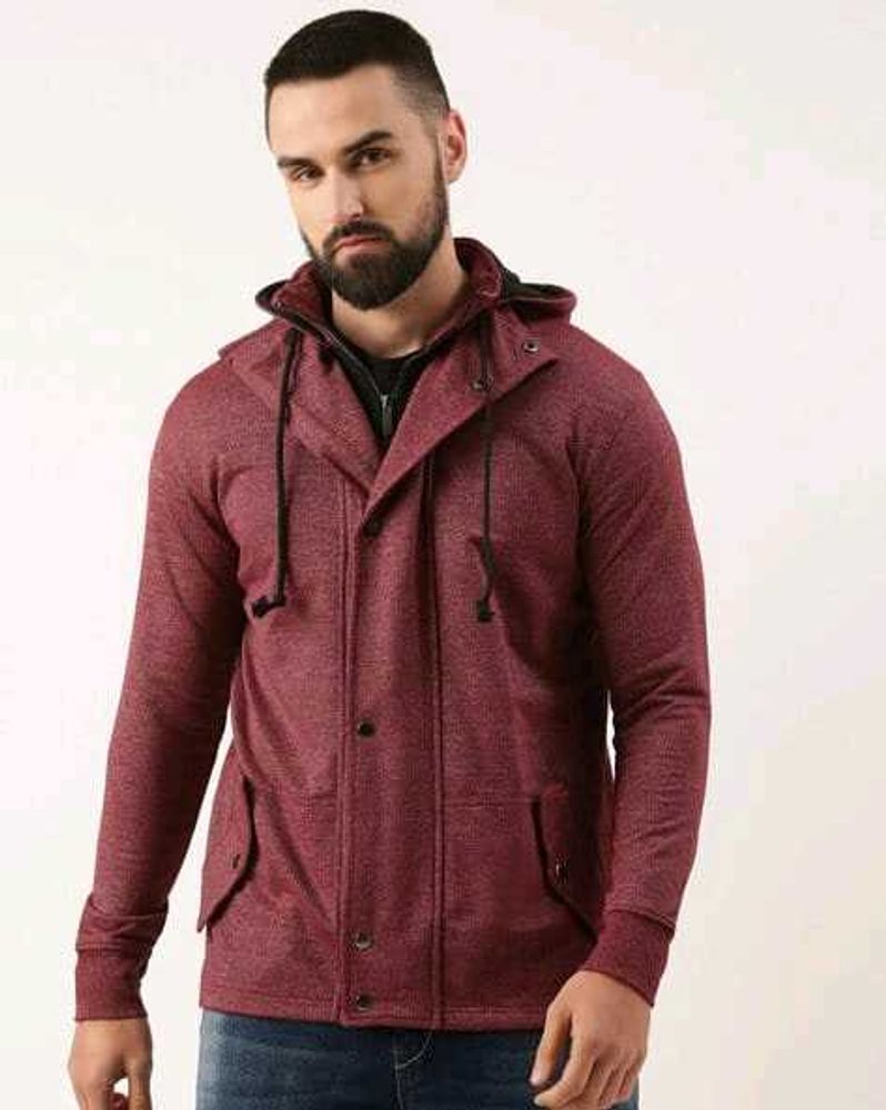 Arise Burgundy Hooded Casual Jacket, 4XL Size