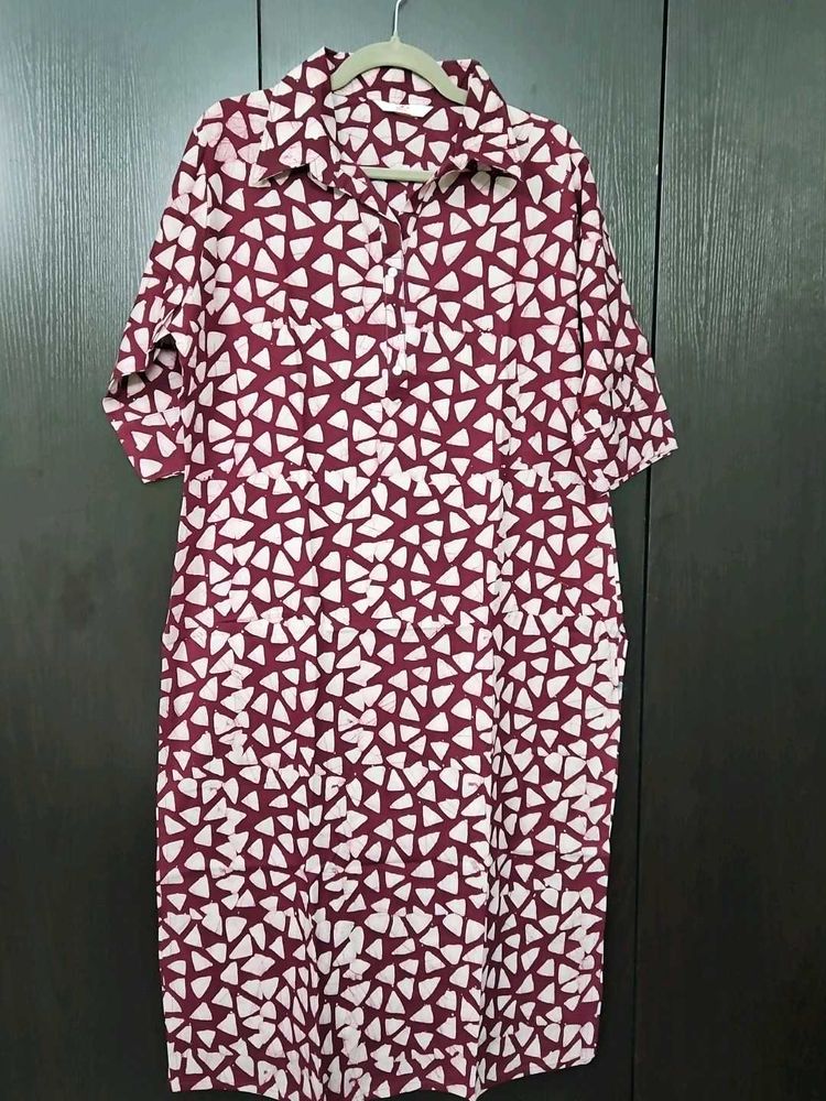 Patterned Shirt Collar Kurti
