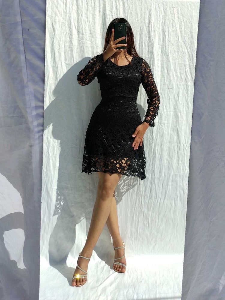Black Lace Flowy Dress