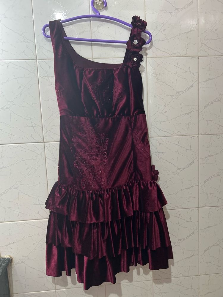 Maroon velvet like dress