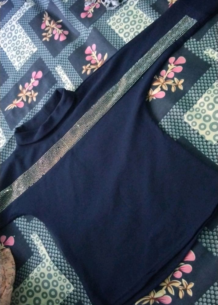 Full sleeves High Neck Navy blue Top For Girls