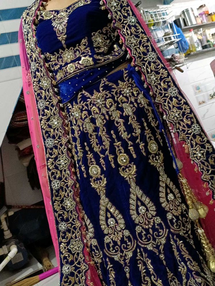 Elegant Blue Velvet Lehenga Choli