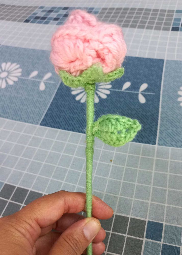 Handmade Crochet Rose Flower Stick
