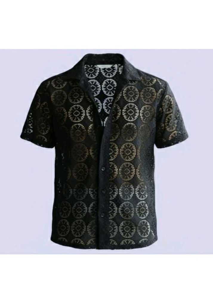 Black Lace Crochet Short Sleeve Shirt