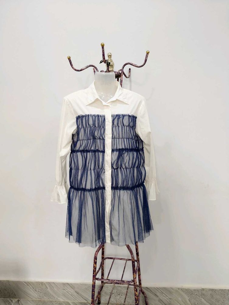 Tulle Accent Button Down