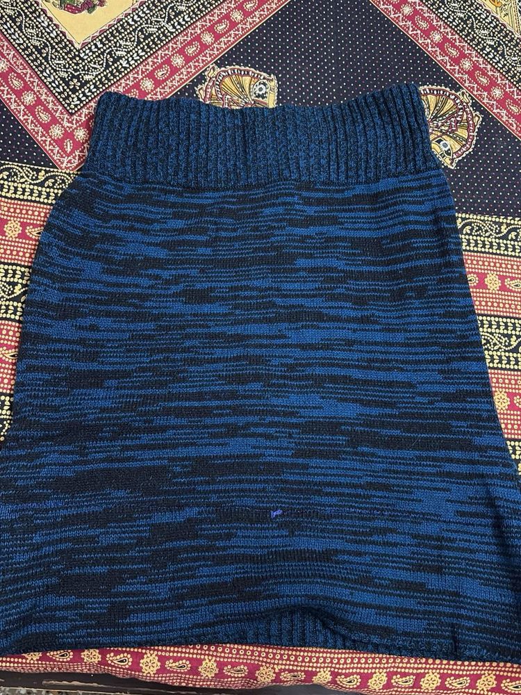 Blue Knit Mini Skirt
