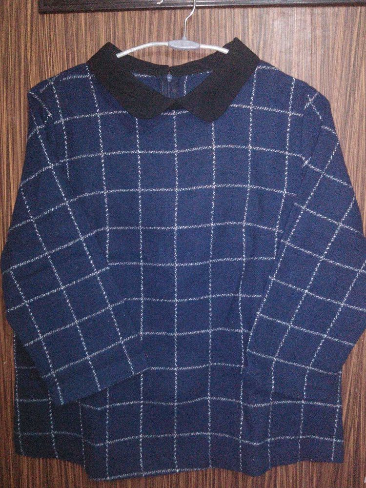 Blue Plaid Long Sleeve Top