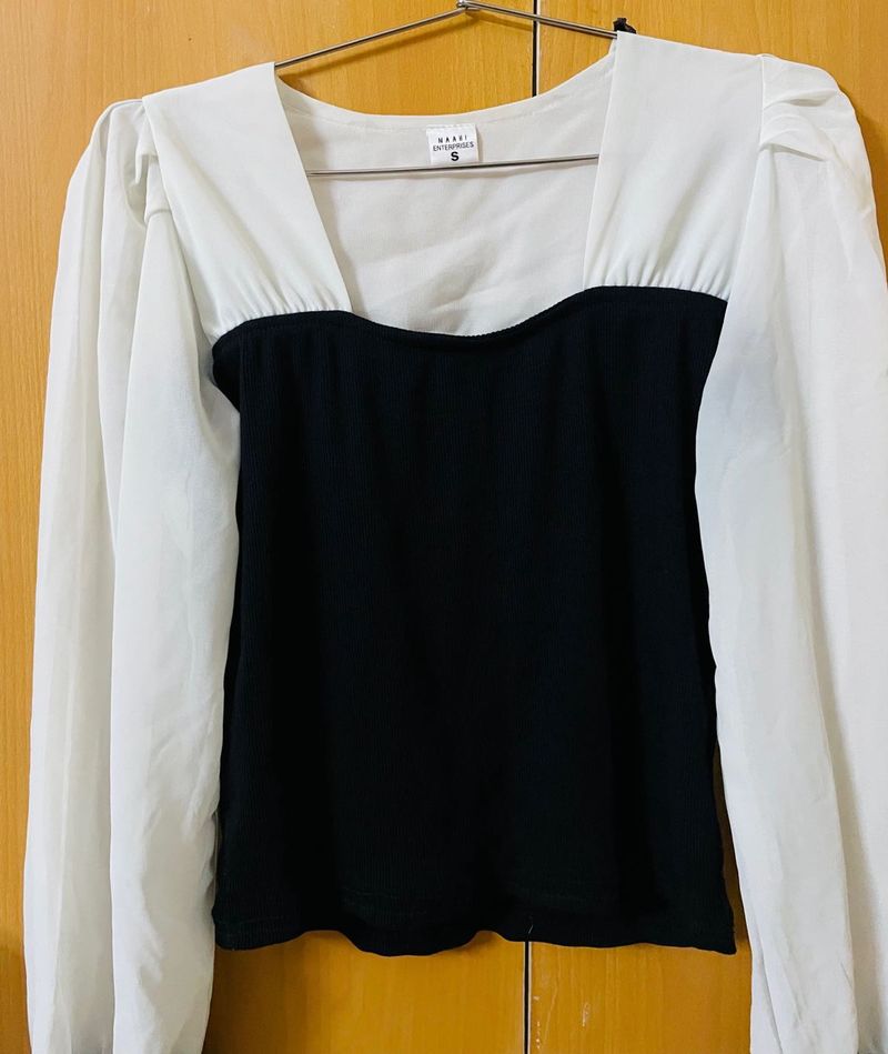 Black &amp; White Puff Sleeve Top