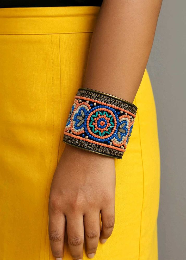 Beaded Cuff Brass Bracelet