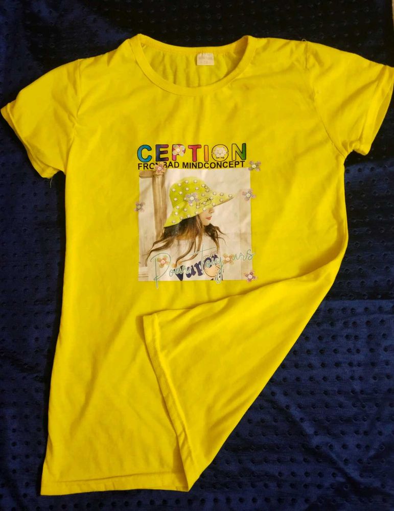 YELLOW PRINTED T-SHIRT