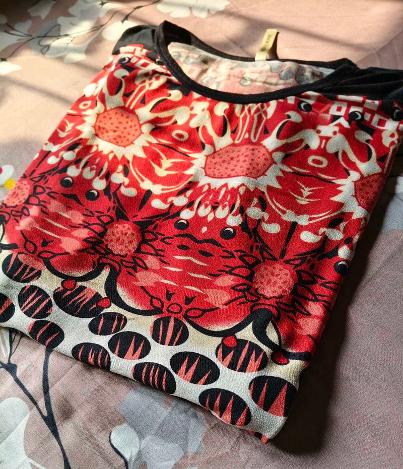 Red Floral Print Top