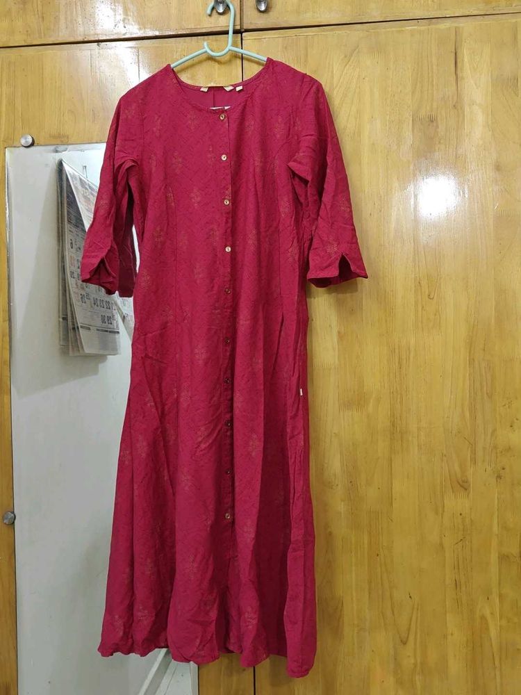 Red Printed Button-Down Dress